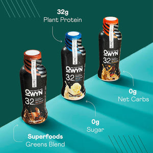 OWYN Pro Elite Vegan Plant-Based High Protein Keto Shake, 32G Protein, 9 Amino Acids, Omega-3, Prebiotics, Superfoods Greens for Workout and Recovery, 0G Net Carbs, Zero Sugar (No Nut Butter Cup, 24 Pack)