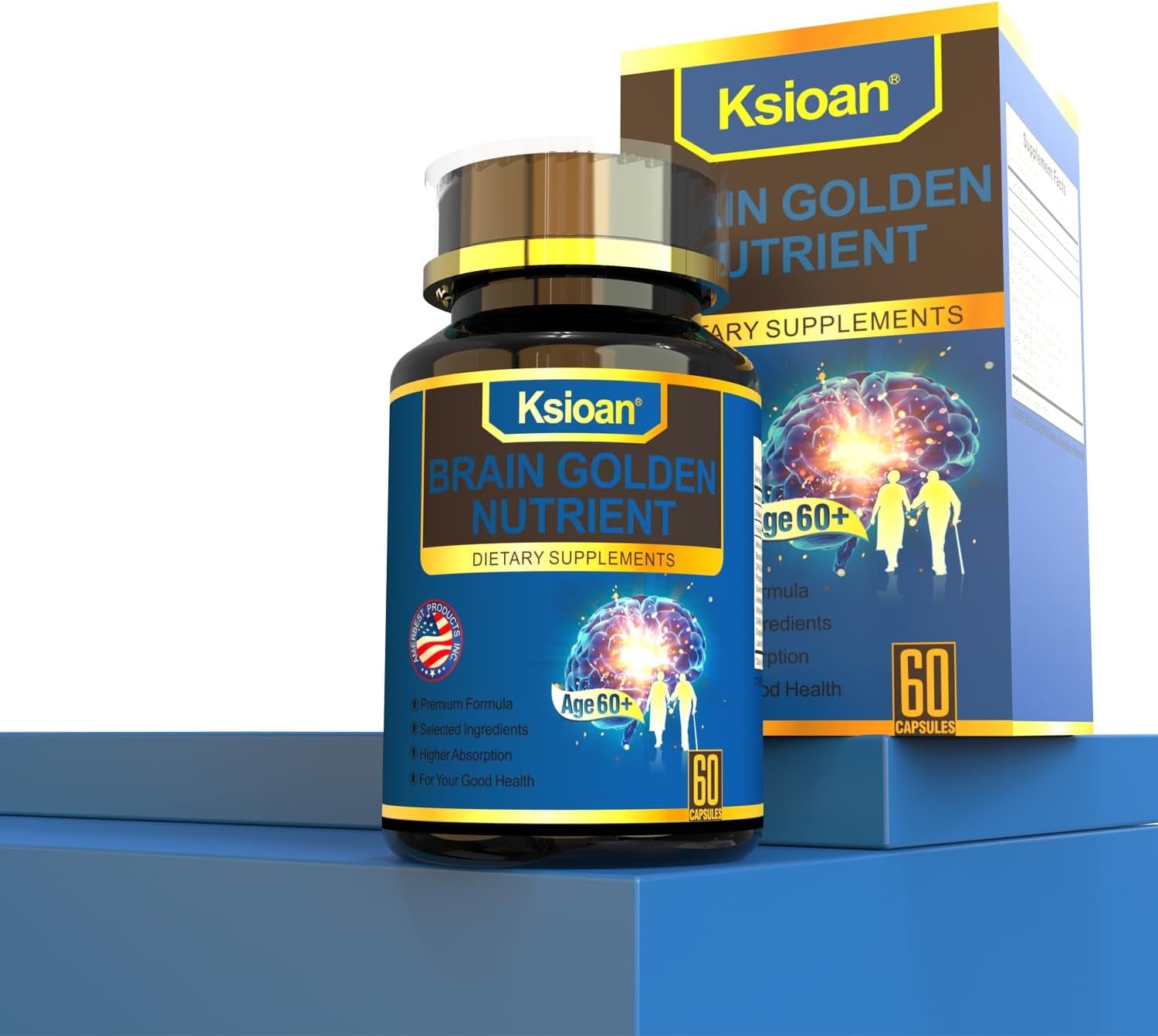 Brain Supplement for Old Memory and Focus Strength DHA Phosphatidylserine Bacopa Ashwagandha Turmeric Lutein Folic Acid Vitamins B6, B12, for Mental 