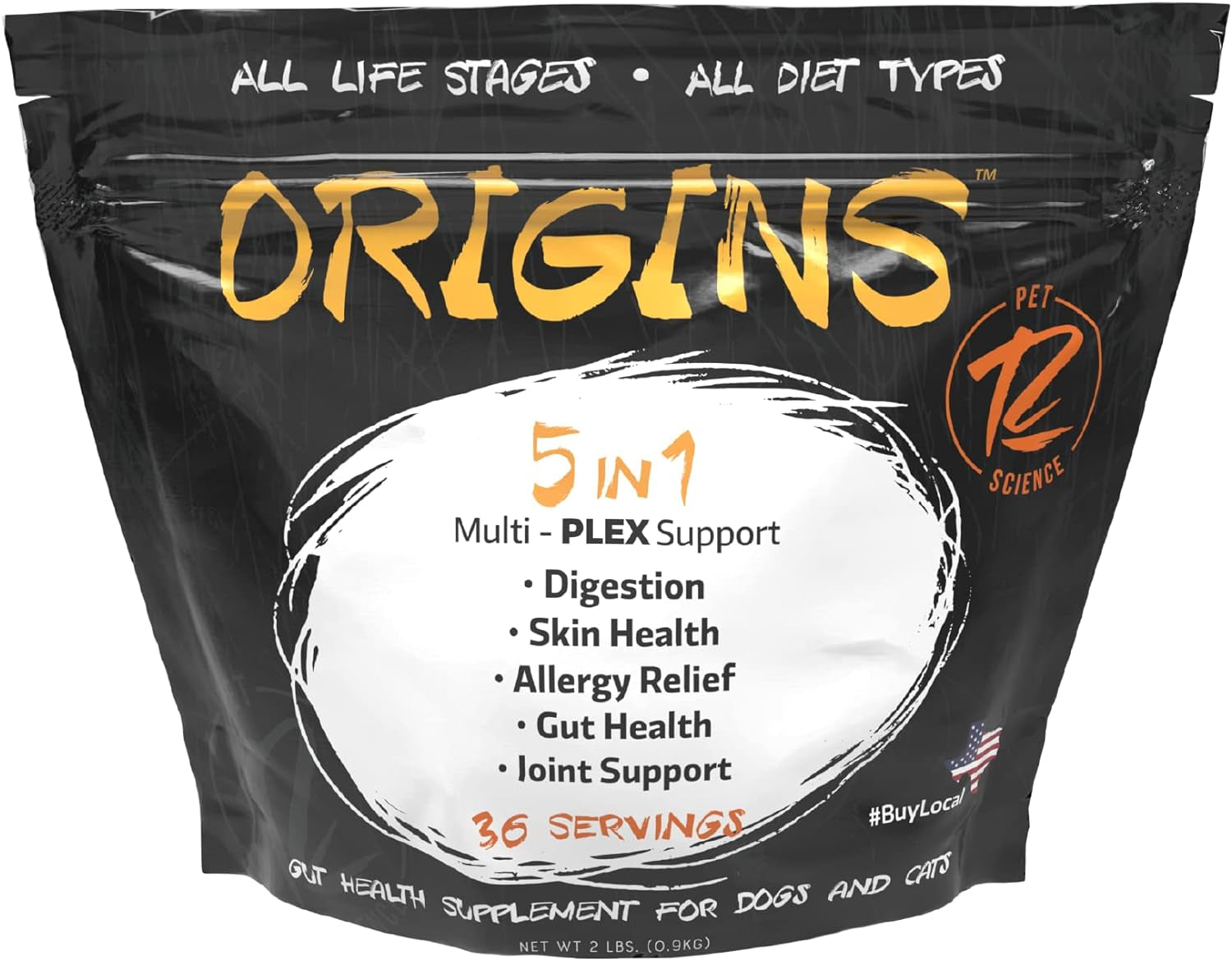 Origins 5-In-1 Dog Supplement - Powdered Food Topper W/Natural Omega 3 Fish Oil - Supports Healthy Digestion, Skin, and Coat - Helps Reduce Itching & Joint Inflammation (2 Lbs)
