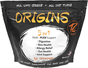 Origins 5-In-1 Dog Supplement - Powdered Food Topper W/Natural Omega 3 Fish Oil - Supports Healthy Digestion, Skin, and Coat - Helps Reduce Itching & Joint Inflammation (2 Lbs)