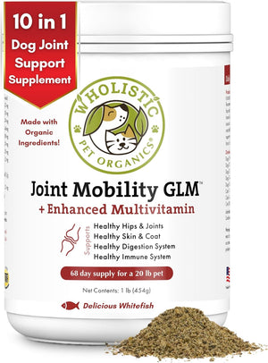 Wholistic Pet Organics: Joint Support Supplement for Dogs - Green Lipped Mussel (1Lb) with Glucosamine & Chondroitin - Dog Hip & Joint Pain Relief - Natural Arthritis Relief & Long-Term Joint Health