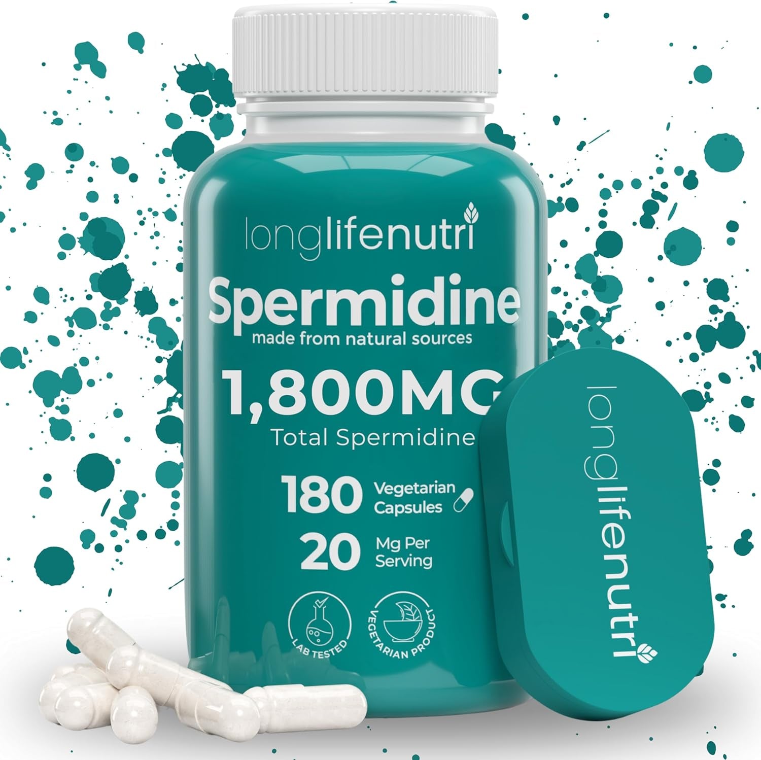 Spermidine 20Mg, Supports Cellular Health & Brain Function - 180 Count, 2 Serving Size, Vegan Capsules, Wheat Germ Extract, Naturally Support Wellness, Lab Tested, Crafted in USA