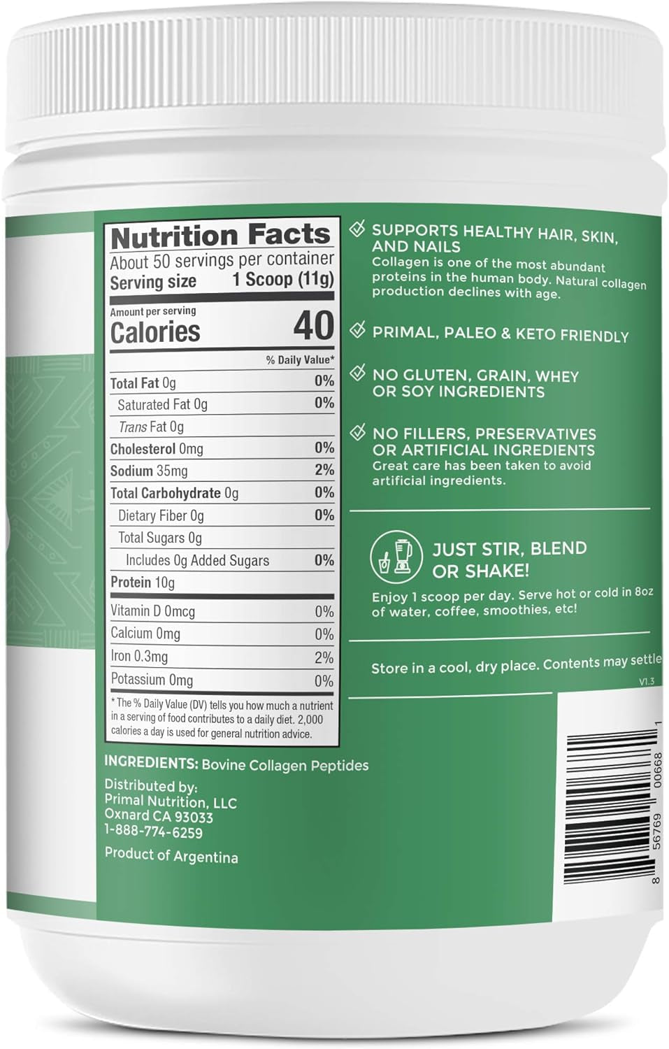 Collagen Peptides, Unflavored Collagen Powder, 1.2 Pounds 