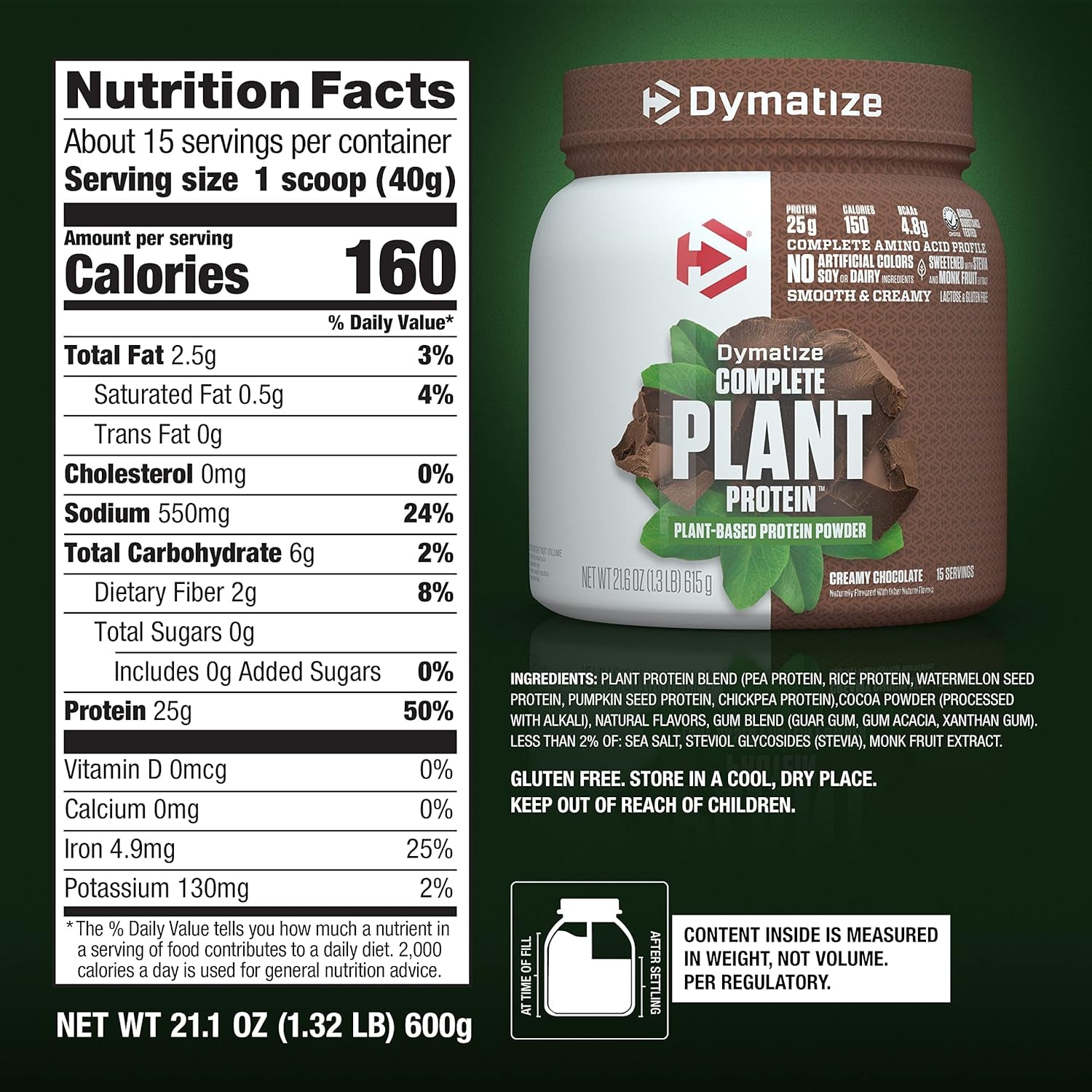 Dymatize Vegan Plant Protein, Creamy Chocolate, 25G Protein, 4.8G Bcaas, Complete Amino Acid Profile, 15 Servings