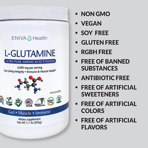 L-Glutamine Pure Powder, Unflavored (101 Servings) | Vegan, Gluten-Free, Sugar-Free, Non-Gmo | Doctor-Formulated, USA Made | Gut Health, Leaky Gut, Bloating, Muscle Health, Immune System 