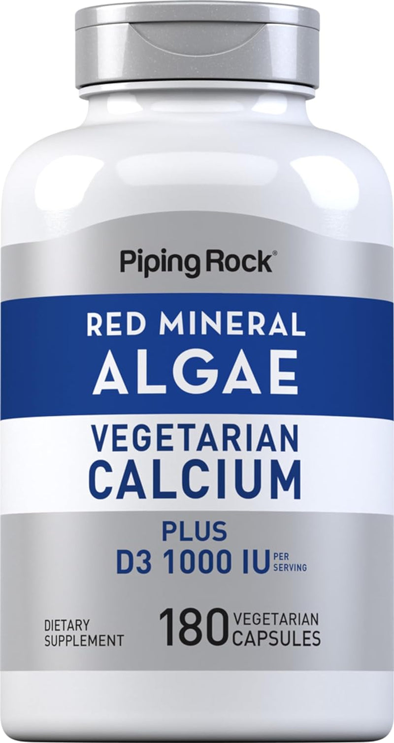Piping Rock Red Mineral Algae | Vegetarian Calcium | 180 Capsules | Plant Based plus Trace Minerals | plus D3 1000 IU | Non-Gmo, Gluten Free Supplement