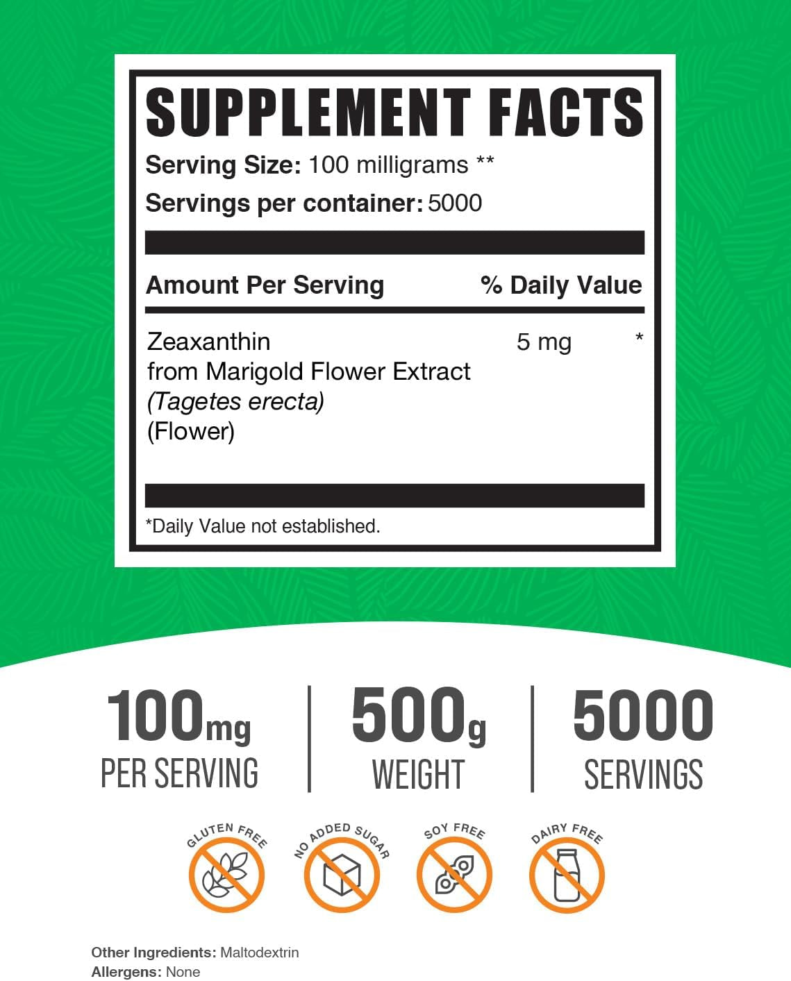 Bulksupplements.Com Zeaxanthin Powder - Zeaxanthin Supplements, from Marigold Flower Extract - Gluten Free, 100Mg (Zeaxanthin 5Mg) per Serving, 250G (8.8 Oz) (Pack of 1)