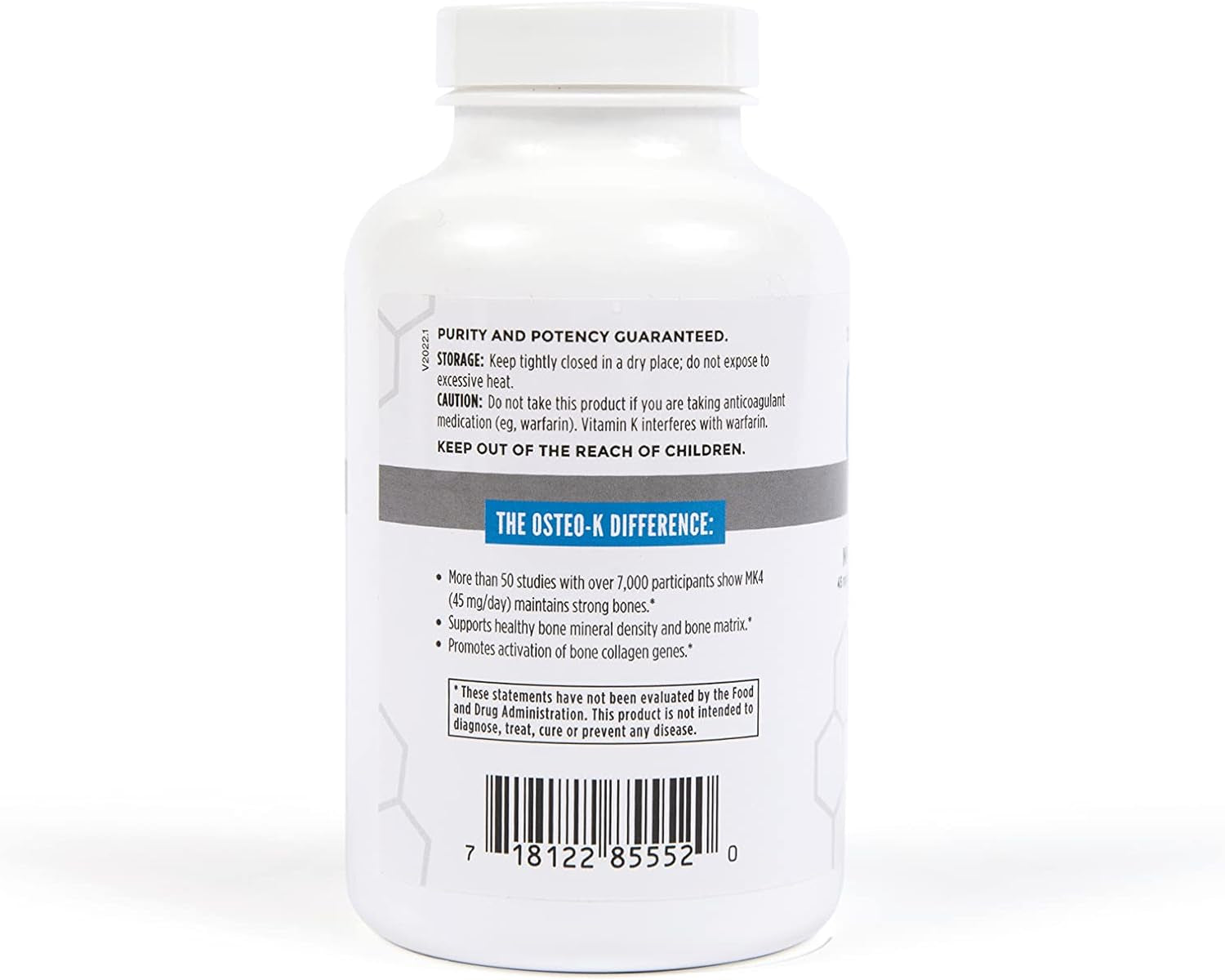 NBI Osteo-K Bone Support | Vitamin D & K Complex with Calcium Citrate Supplement | 45Mg Vitamin K2 (MK4) for Strong Bone Health & Function | 180Ct Veggie Capsules