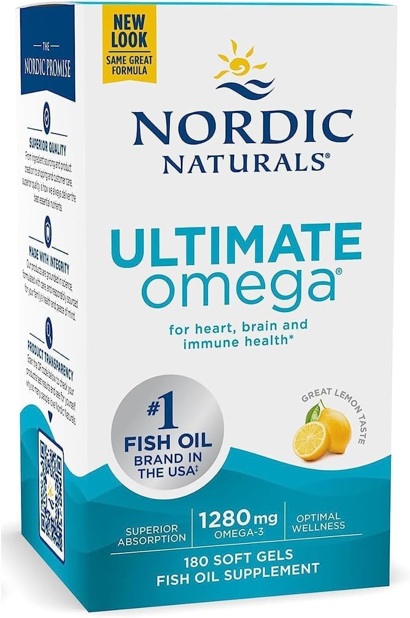 Omega, Lemon Flavor - 180 Soft Gels - 1280 Mg Omega-3 - High-Potency Omega-3 Fish Oil with EPA & DHA - Promotes Brain & Heart Health - Non 
