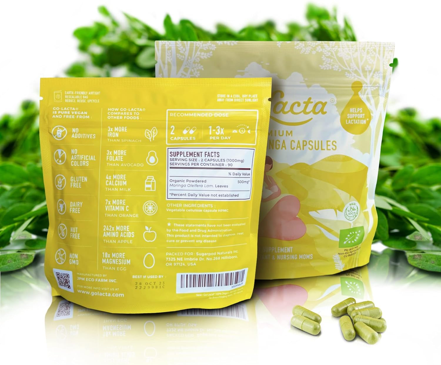 Go-Lacta® 100% Organic Moringa Capsules for Breastfeeding Moms - 30 Capsules - Pure Premium Postnatal Vitamins - Breastfeeding Supplements to Increase Milk Supply - Postpartum Vitamins for Women