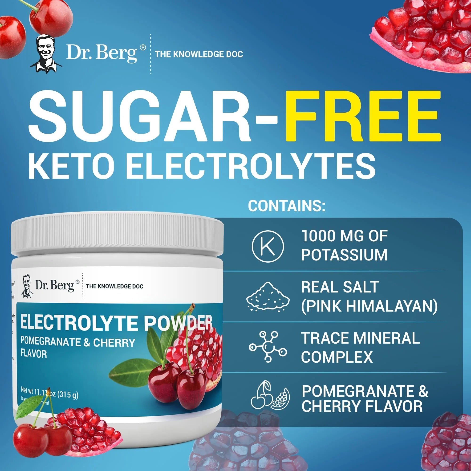 Electrolyte Powder, Pomegranate & Cherry Flavor - Hydration Powder, 50 Servings