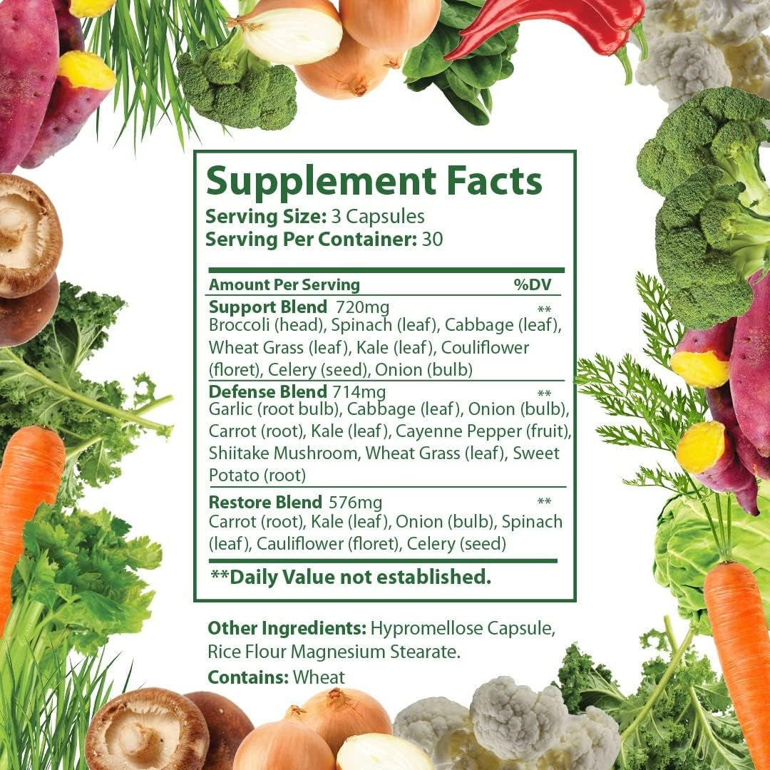 Fruits and Veggies Supplement - 90 Fruit and 90 Vegetable Capsules - 100% Whole Natural Superfood - Filled with Vitamins and Minerals - Supports Energy Levels (4 Pack)