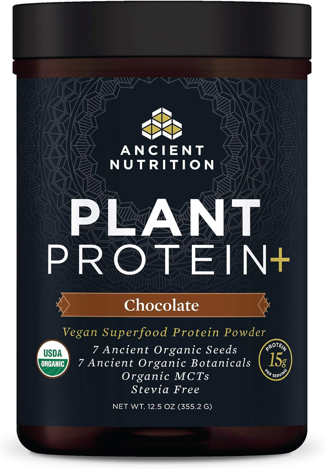 Ancient Nutrition Organic Plant Protein +, Vegan Plant Based Protein Powder, Vanilla, Dairy-Free, Gluten-Free, Non-Gmo, No Sugar Added, Paleo Friendly Supplement 11.5 Oz 