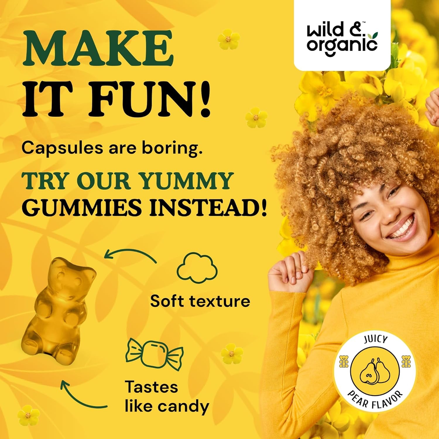 Wild & Organic Mullein Gummies 2000Mg - Daily Dietary Supplement for Respiratory, Digestive & Immune Support - Vegan, Non-Gmo Verbascum Thapsus Herbal Extract - 60 Chews 