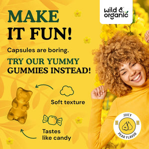 Wild & Organic Mullein Gummies 2000Mg - Daily Dietary Supplement for Respiratory, Digestive & Immune Support - Vegan, Non-Gmo Verbascum Thapsus Herbal Extract - 60 Chews 