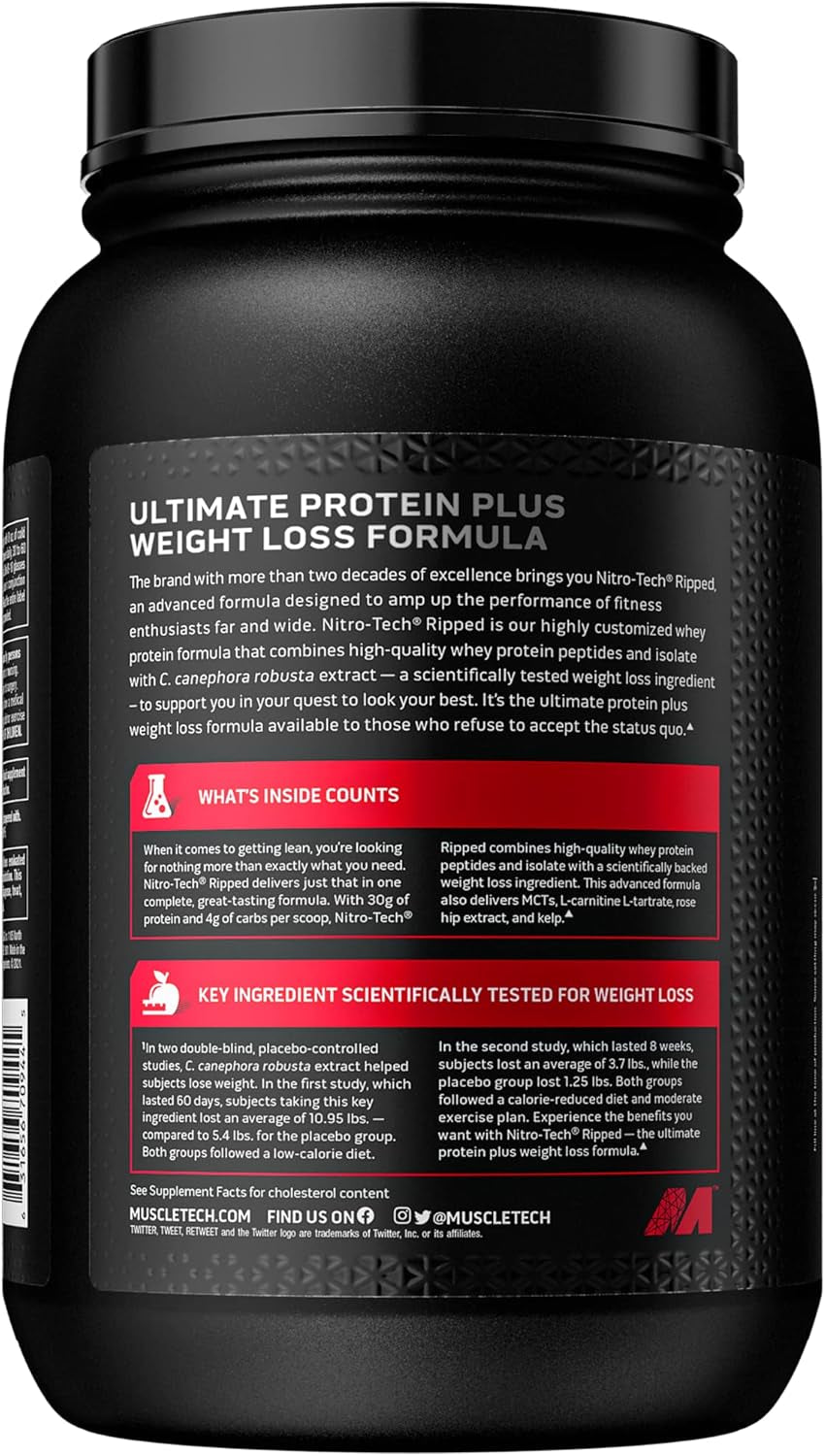 Protein Powder for Weight Loss | Nitro-Tech Ripped |Whey Protein Powder + Weight Loss Formula |Lose Weight |Weight Loss Protein Powder for Women & Men |Chocolate, 2 Lb(Package May Vary)