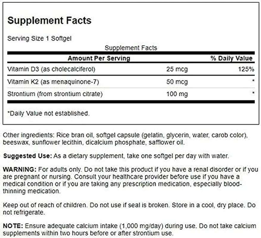 Swanson Strontium Complex with Vitamins D-3 & K-2 60 Sgels (3 Pack)