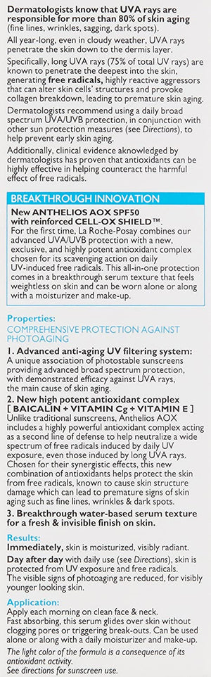 La Roche-Posay Anthelios AOX Daily Antioxidant Serum with SPF, Face Moisturizer with Sunscreen and Vitamin C & E, Oil Free Face Sunscreen for Sensitive Skin, Moisturizing Sun Protection