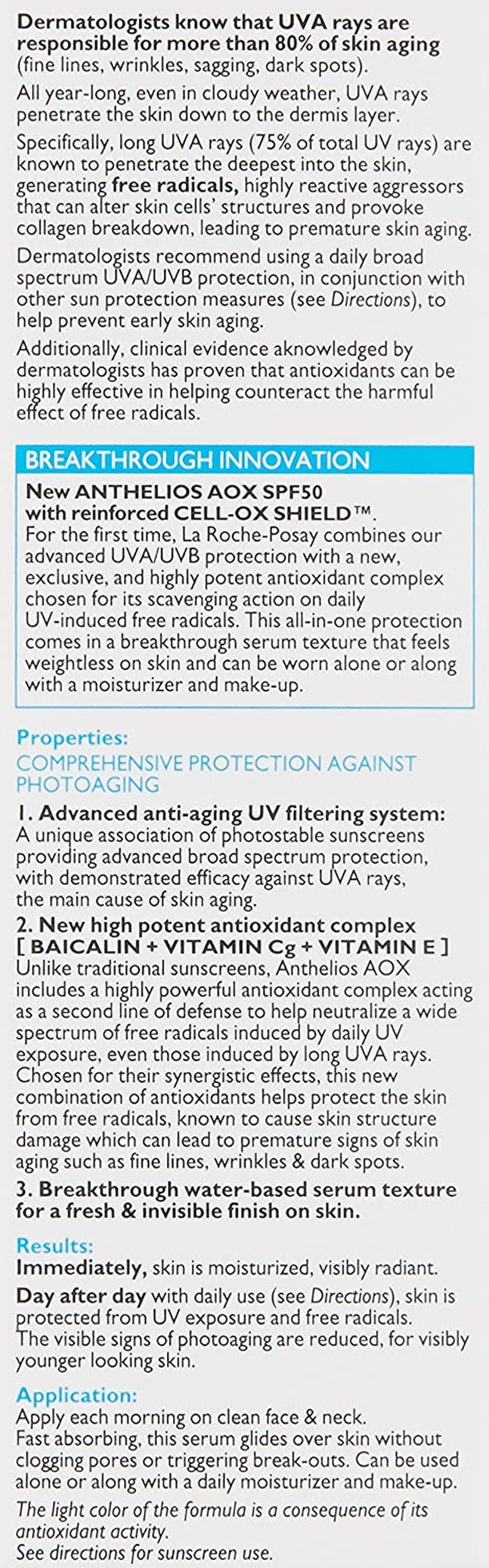 La Roche-Posay Anthelios AOX Daily Antioxidant Serum with SPF, Face Moisturizer with Sunscreen and Vitamin C & E, Oil Free Face Sunscreen for Sensitive Skin, Moisturizing Sun Protection