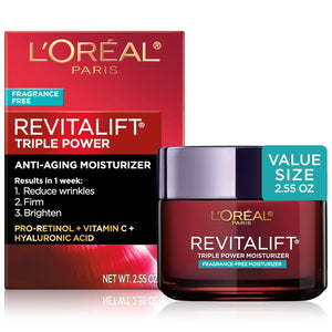 L'Oreal Paris Revitalift Triple Power Anti-Aging Face Moisturizer, Pro Retinol, Hyaluronic Acid & Vitamin C to Reduce Wrinkles, Firm & Brighten Skin, 1.7 Oz