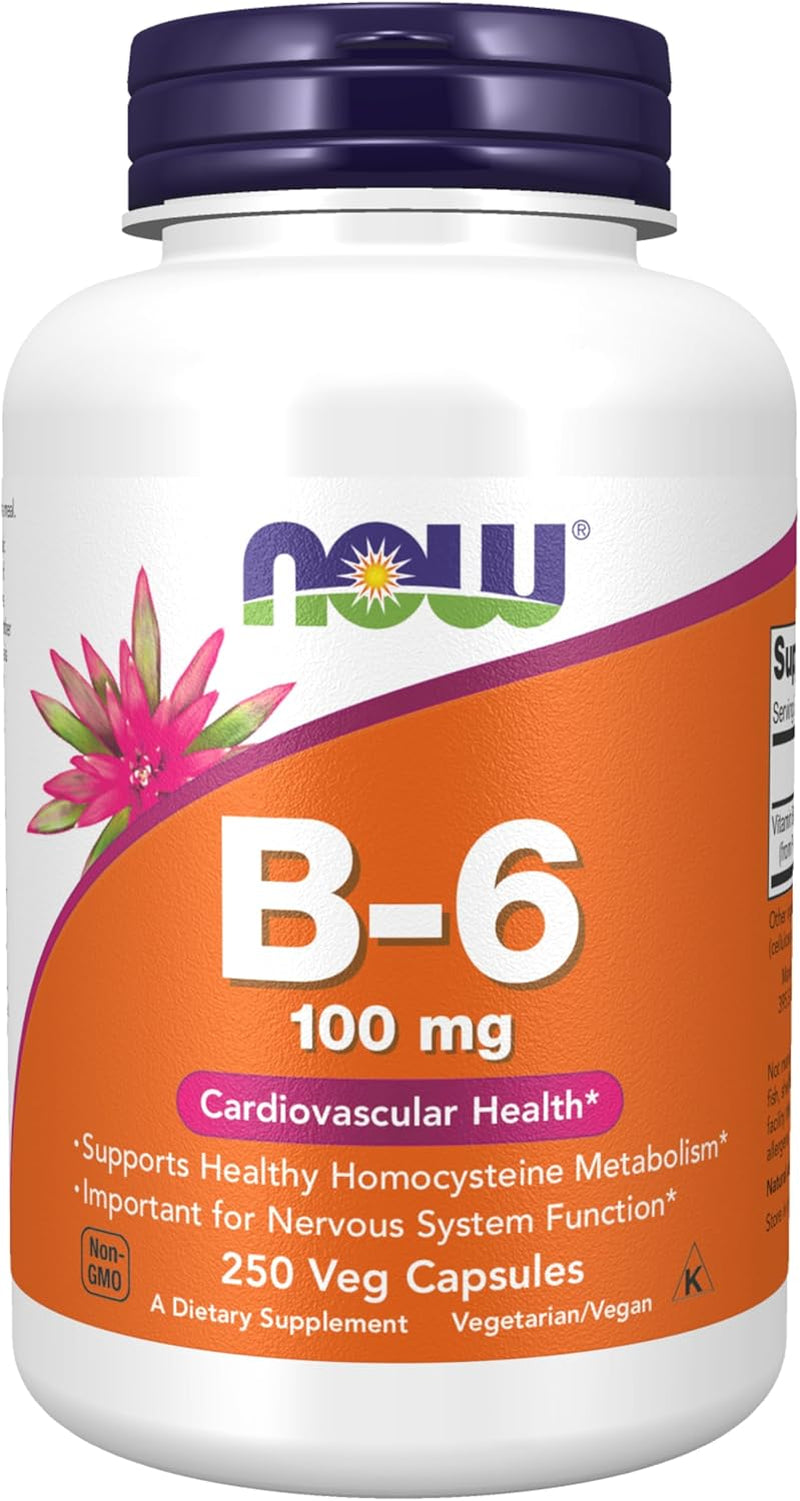NOW Supplements, Vitamin B-6 (Pyridoxine Hcl) 100 Mg, Cardiovascular Health, 250 Veg Capsules 