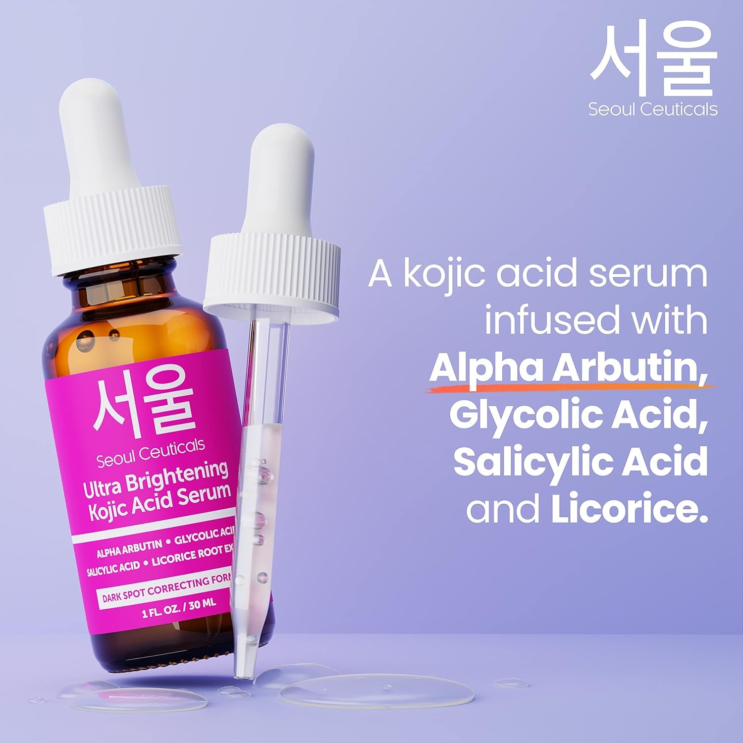 Seoulceuticals Korean Skin Care Kojic Acid Serum Alpha Arbutin Serum – Dark Spot Remover Corrector Glycolic Acid Serum + Salicylic Acid K Beauty 1Oz