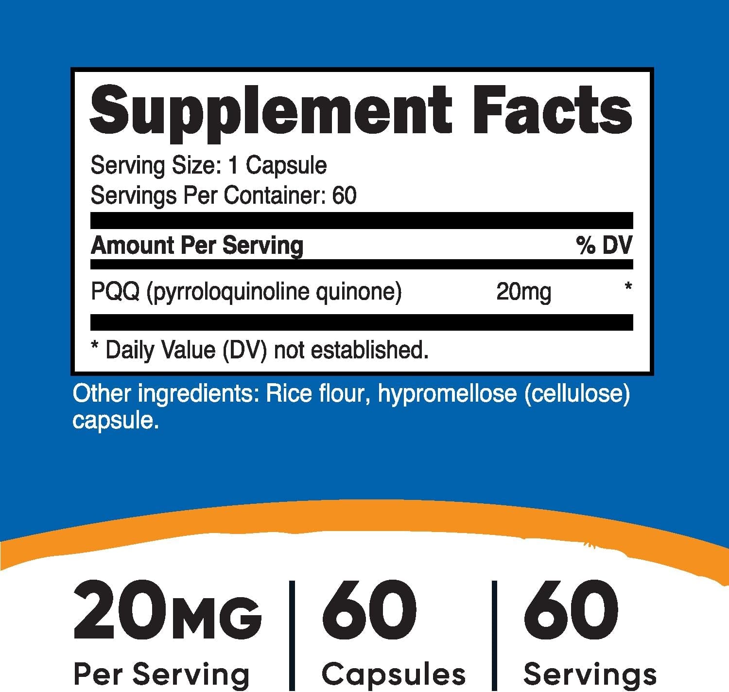 Nutricost PQQ (Pyrroloquinoline Quinone) 20Mg, 60 Capsules (2 Bottles) - Veggie Capsules, Non-Gmo, Gluten Free