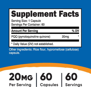 Nutricost PQQ (Pyrroloquinoline Quinone) 20Mg, 60 Capsules (2 Bottles) - Veggie Capsules, Non-Gmo, Gluten Free