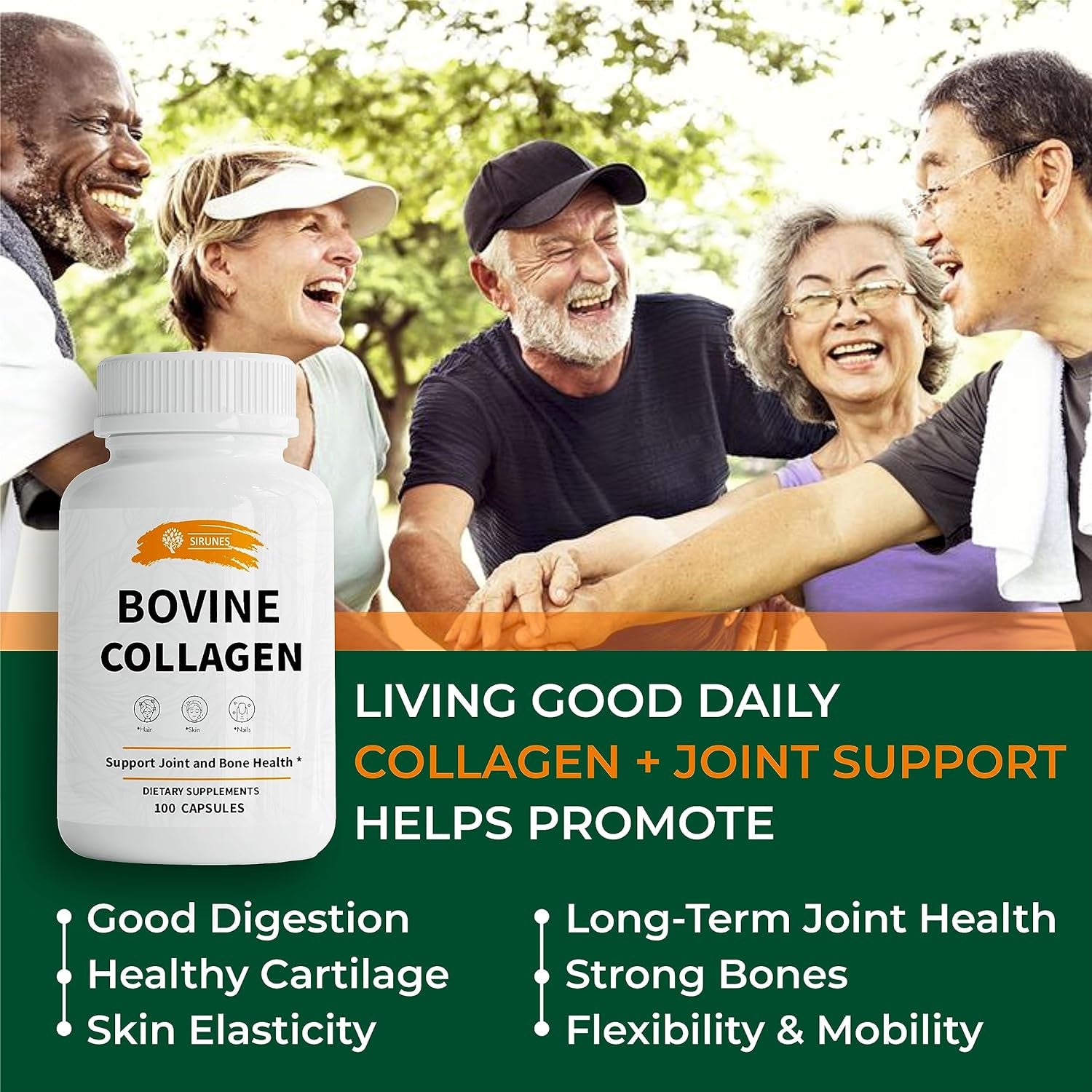 Bovine Collagen Supplements for Men and Women I Hydrolyzed Grass Fed Bovine Collagen Peptides Dietary Supplement for Joint, Nerve & Bone Support - Non-Gmo, Anti-Aging - 100 Capsules