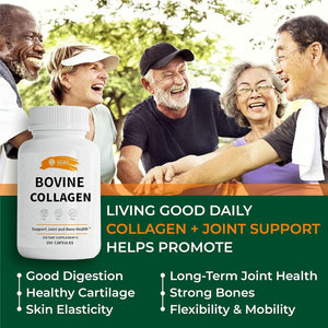Bovine Collagen Supplements for Men and Women I Hydrolyzed Grass Fed Bovine Collagen Peptides Dietary Supplement for Joint, Nerve & Bone Support - Non-Gmo, Anti-Aging - 100 Capsules