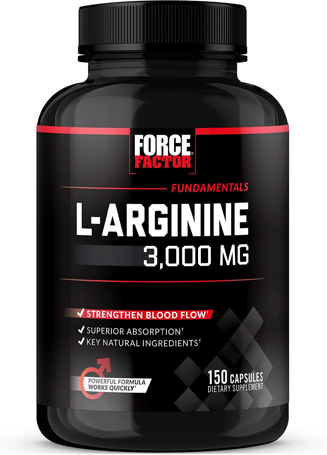 L-Arginine Nitric Oxide Supplement with Bioperine to Help Build Muscle and Support Stronger Blood Flow, Circulation, Nutrient Delivery, and Pumps, L-Arginine 3000Mg, 3G, 150 Capsules