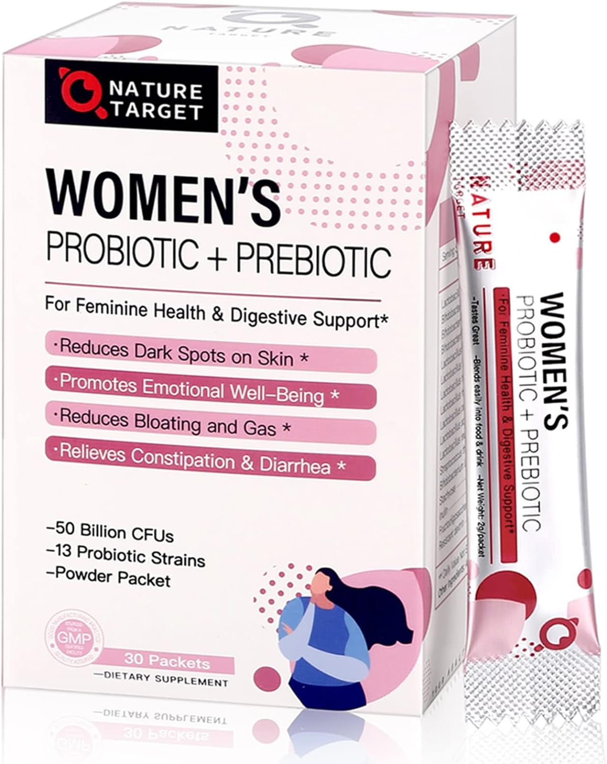 Probiotics for Women Probiotic Powder Supplement - Prebiotics and Probiotics for Digestive Health and Immune Support