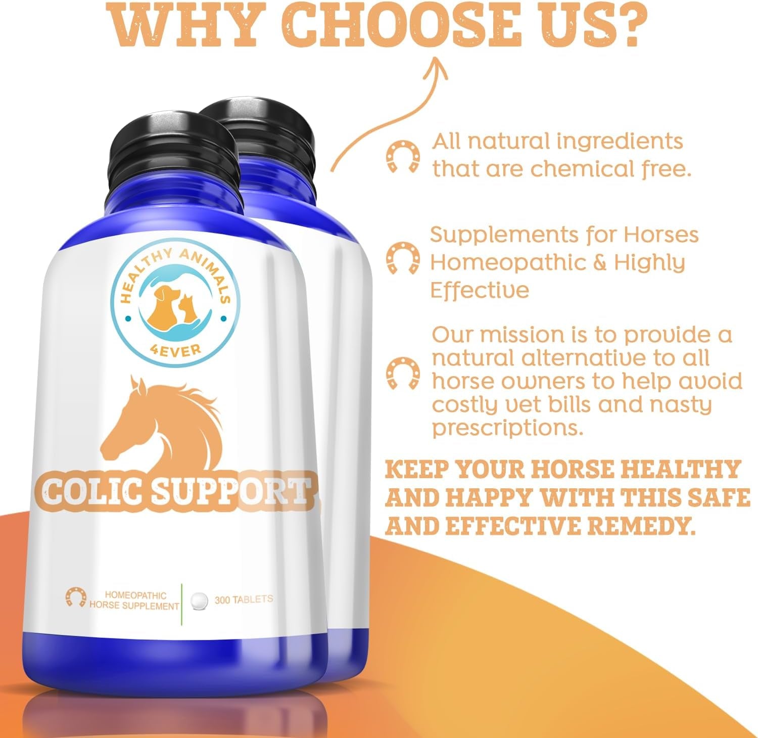 All-Natural Horse Colic Support - Reduces Abdominal Pain and Other Stomach Issues - Supplements for Horses - Homeopathic & Highly Effective - 300 Tablets