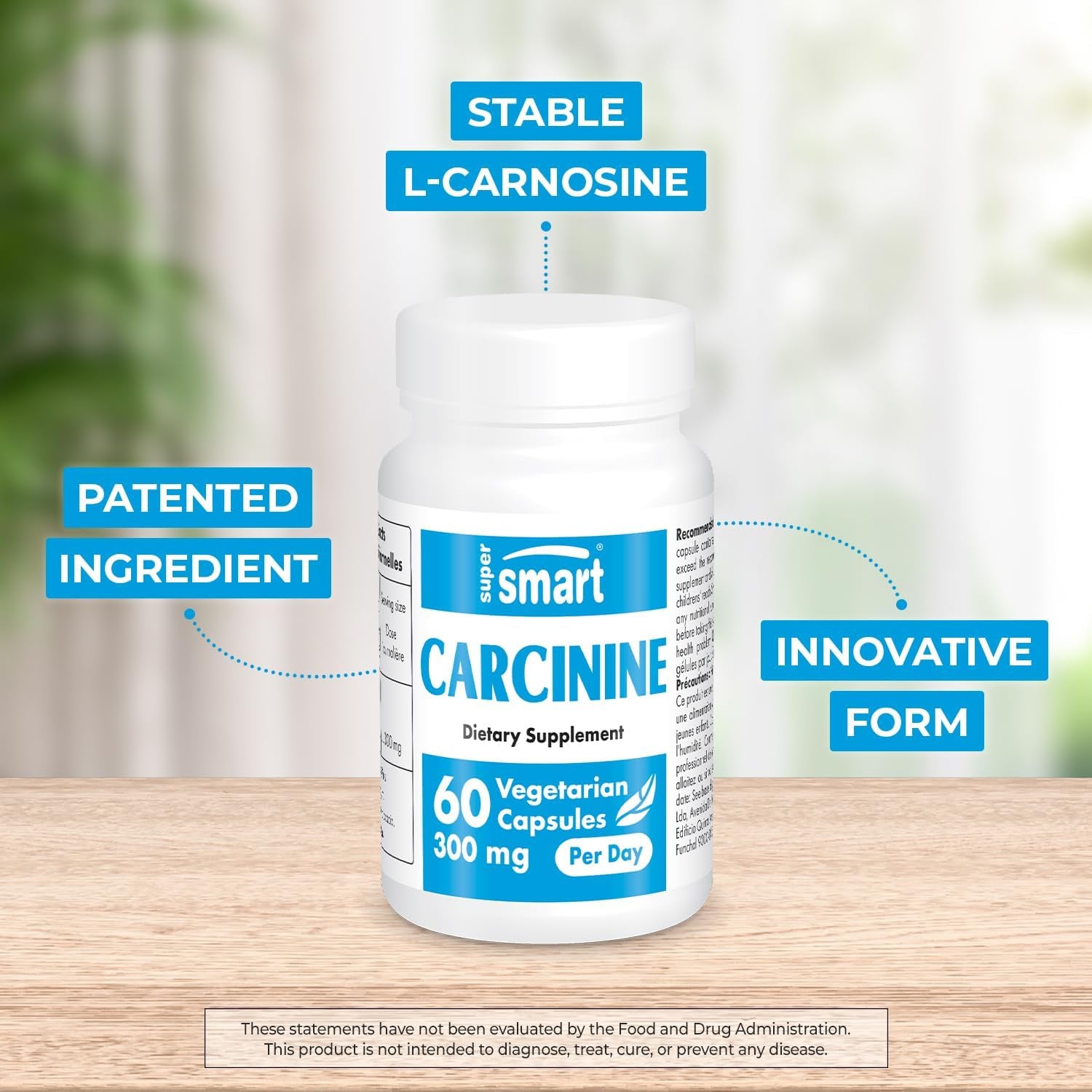 '- Carcinine 300Mg per Day (Patented) - Stable L-Carnosine Supplement | Non-Gmo & Gluten Free - 60 Vegetarian Capsules 