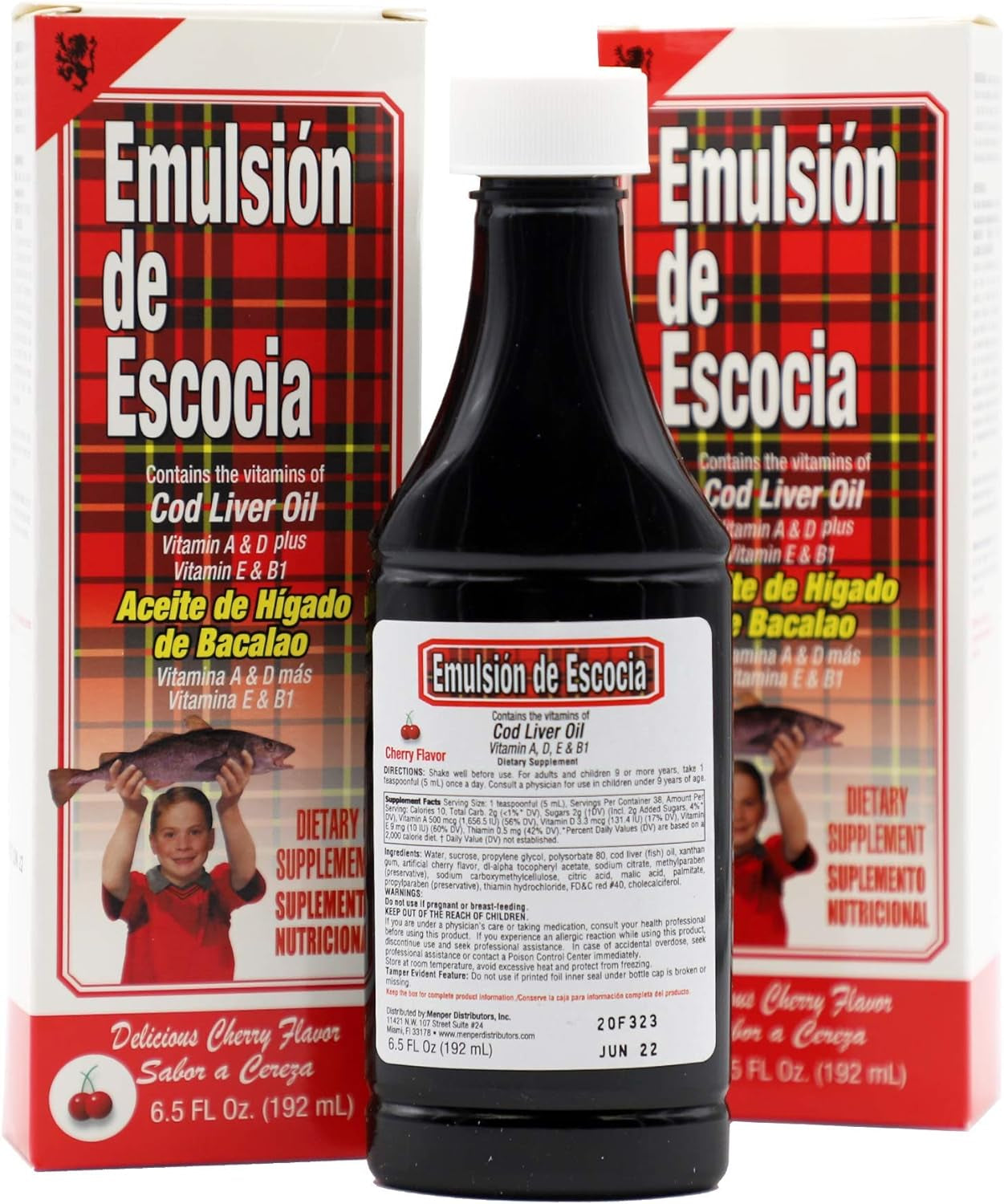 Cod Liver Oil Liquid, Cherry, Fish Oil Liquid with Vitamins A, D, E & B1 for Kids & Adults, Immune & Bone Health, Omega-3, 2 Pack (6.5 Fl Oz Each) 