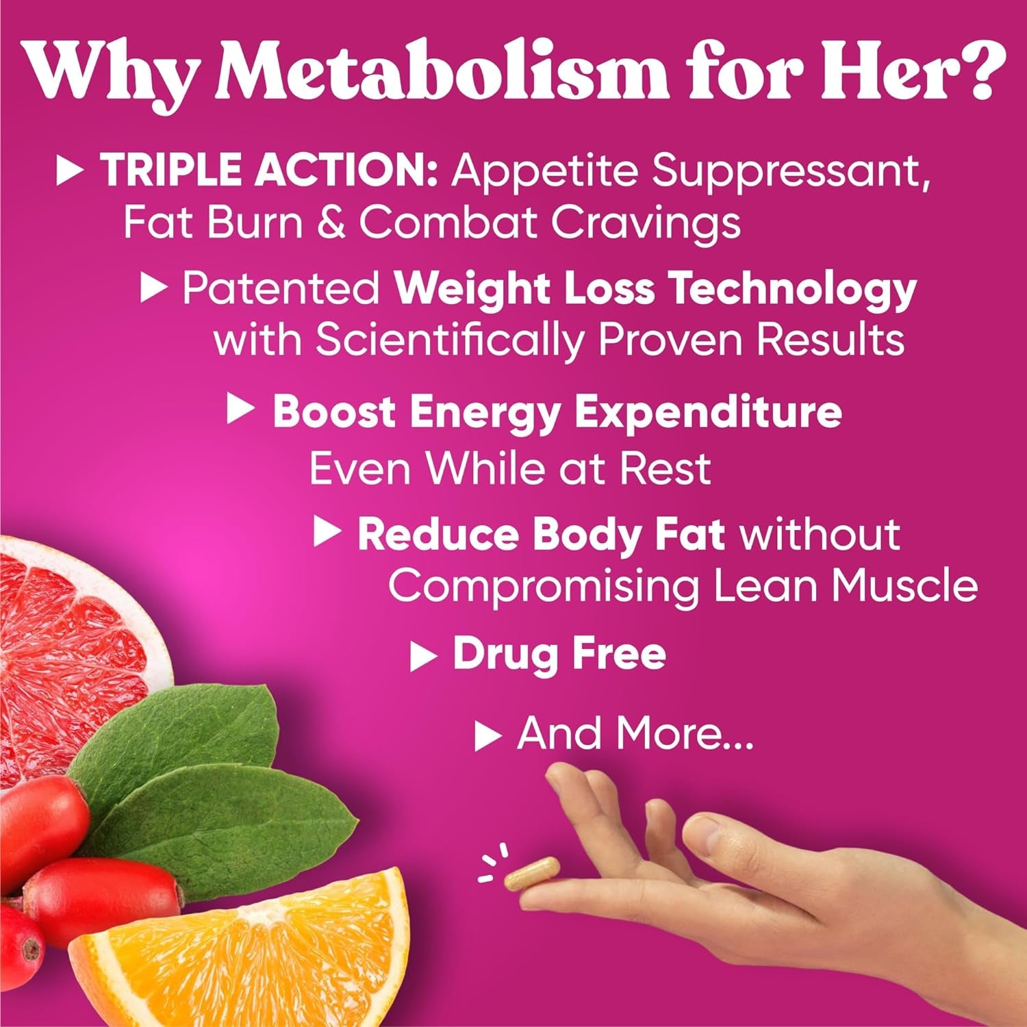 Metabolism for Her - Weight Loss Pills for Women - Appetite Suppressant, Fat Burner, Metabolism Booster - Combat Cravings & Lose Belly Fat - Berberine, Chromium Picolinate & Guarana - 60 Veg Capsules 