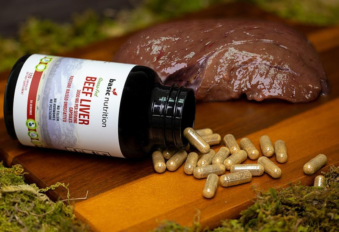 Basic Nutrition Pasture Raised Grass Fed Grass Finished Beef Liver Capsules | 3000Mg Serving | 100% Hormone Free Desiccated, Undefatted Beef Liver with No Fillers, Non-Gmo, Pesticide Free, Gluten-Free 