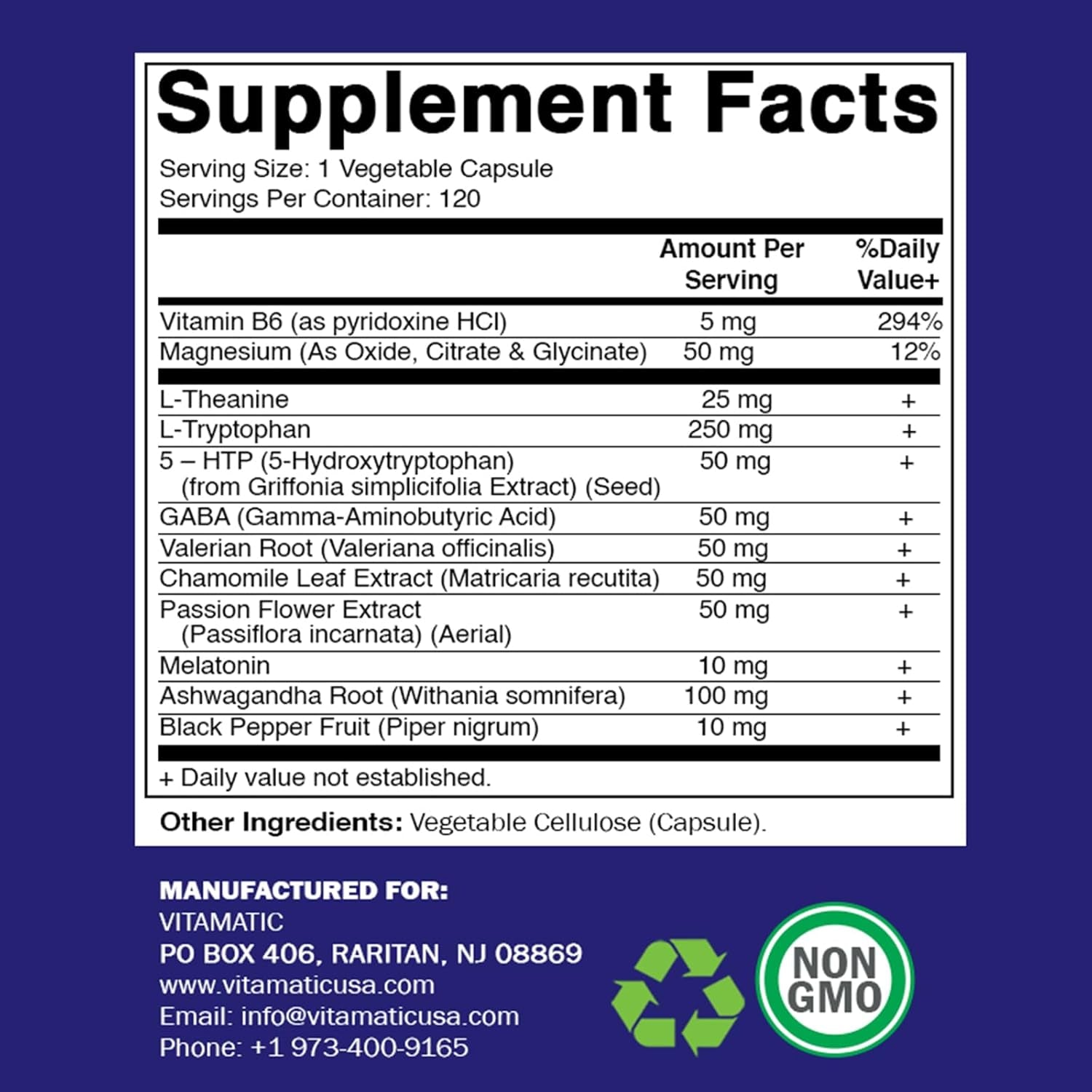 Vitamatic Advanced Sleep Aid with Melatonin - 120 Vegie Capsules -2 Pack Made with B6, Magnesium, L-Theanine, L-Tryptophan, 5-HTP, GABA, Valerian, Chamomile, Passion Flower, Ashwagandha & Black Pepper