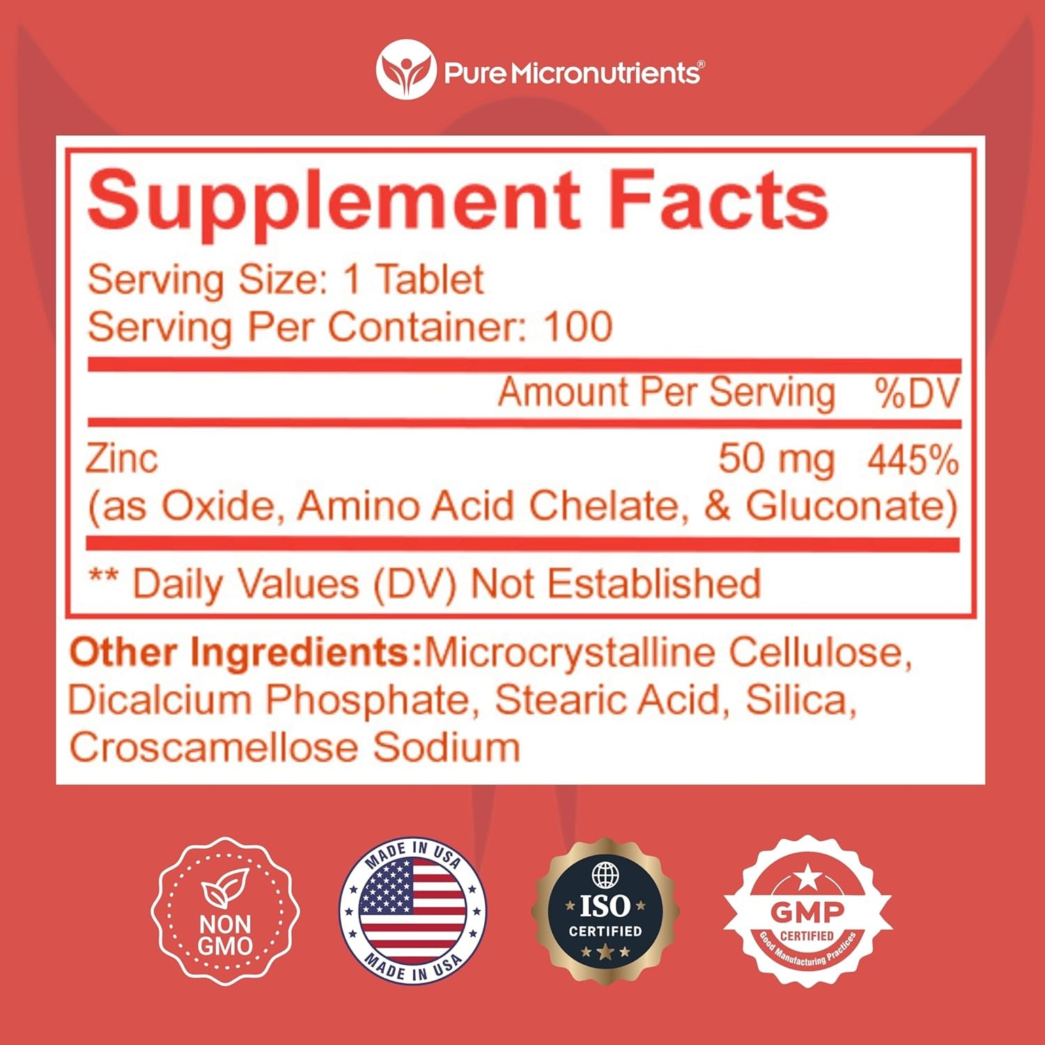 Mega Zinc Supplement, 50Mg - 3-In-1 Zinc Complex - 100 Tablets - Pure Micronutrients 