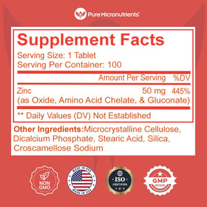 Mega Zinc Supplement, 50Mg - 3-In-1 Zinc Complex - 100 Tablets - Pure Micronutrients 