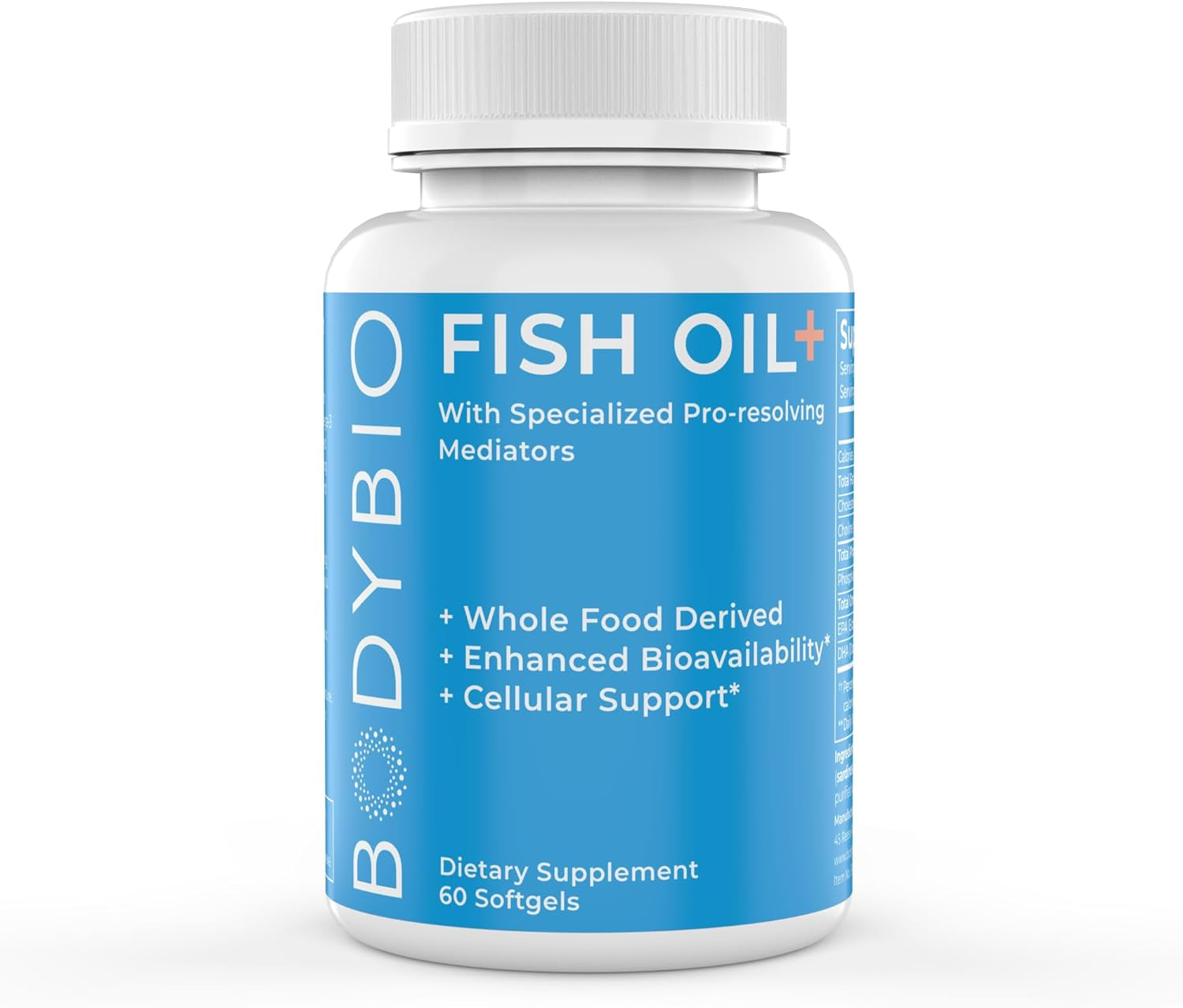 Bodybio Fish Oil+ with Specialized Pro-Resolving Mediators - Support Healthy Inflammation Response - Herring Caviar Extract for Skin Health, Joint Comfort and Brain Health - 60 Softgels