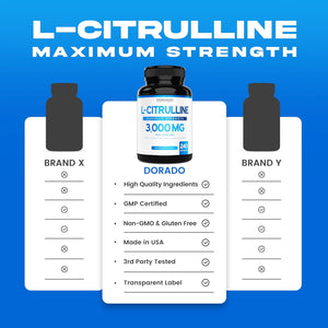 L Citrulline 3000Mg Supplement (240 Capsules) Support L Arginine & Nitric Oxide Pills - Stamina, Endurance, Performance for Workouts - NO Supplements for Men - Gluten Free, Non-Gmo, Vegan Capsules 