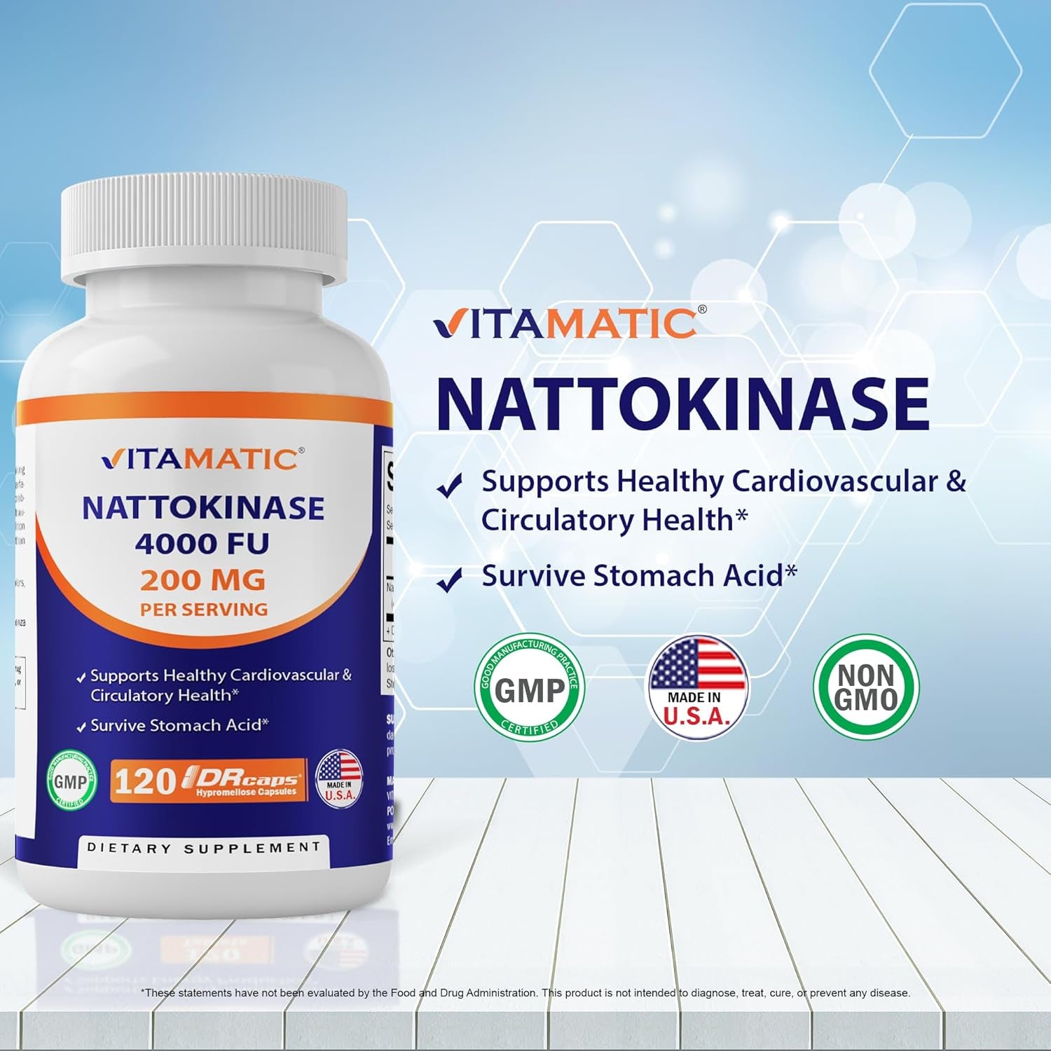 Vitamatic 2 Packs Nattokinase Supplement 4,000 FU Servings, 120 Delayed Released Capsules - Survives Stomach Acids - Non-Gmo & Gluten Free - Made in the USA