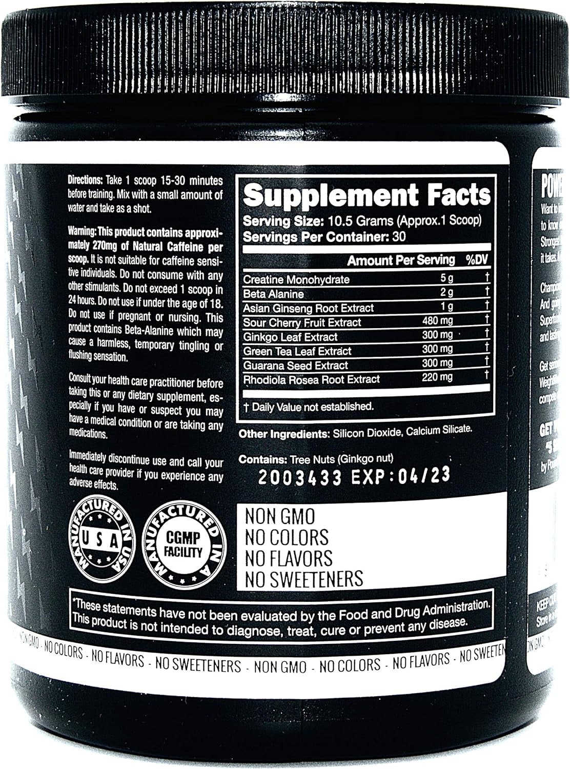 Pre Workout, Best All Natural Preworkout Supplement. Pure Power, Healthy Pump, Clean, Keto Vegan, Paleo, No Sugar Pre Work Out Powder for Men & Women, Strength & Energy - 315G Unflavored