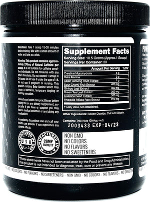 Pre Workout, Best All Natural Preworkout Supplement. Pure Power, Healthy Pump, Clean, Keto Vegan, Paleo, No Sugar Pre Work Out Powder for Men & Women, Strength & Energy - 315G Unflavored