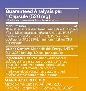 Microbiome Labs Fidospore - Dog & Cat Digestive Supplement - Bacillus Subtilis Spore Based Probiotic to Support Digestion & Gut Health - Grass Fed Beef Liver Flavored Probiotics for Dogs (30 Capsules)