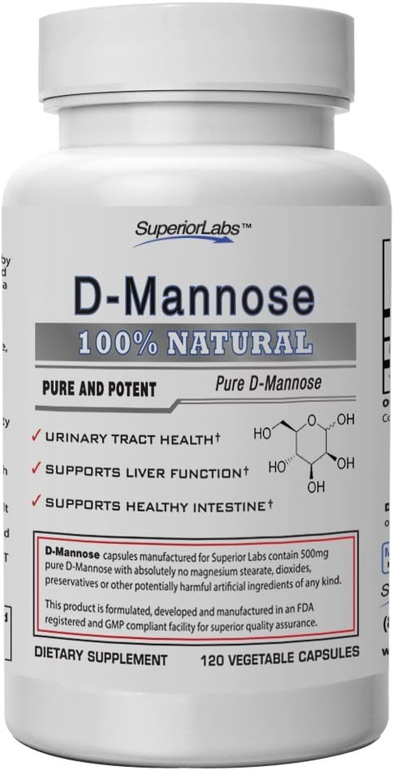 – Best D-Mannose Nongmo Dietary Supplement – 500Mg, 120 Vegetable Capsules – Powerful Prebiotic – Boosts Urinary Tract Health – Supports Digestive Health & Liver Function
