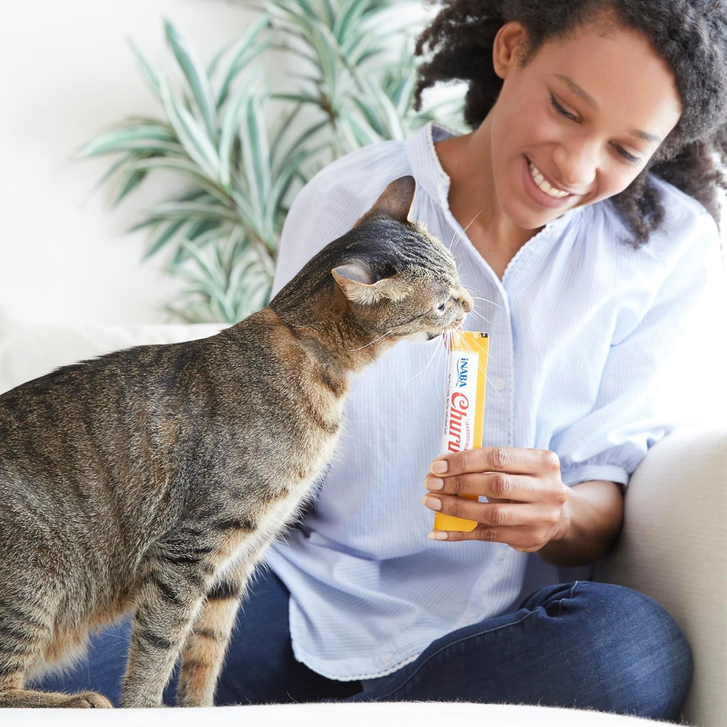 INABA Churu Cat Treats, Grain-Free, Lickable, Squeezable Creamy Purée Cat Treat/Topper with Vitamin E & Taurine, 0.5 Ounces Each Tube, 24 Tubes (4 per Pack), Tuna with Scallop Recipe