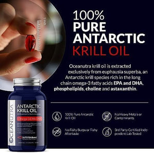 Wild Caught Antarctic Krill Oil 500Mg Softgels, Superbaboost Omega 3 Supplement, EPA & DHA, Astaxanthin, Choline, 56% Phospholipids, Sustainable, No Fish Oil, Vanilla Flavor (60-Day Supply) 