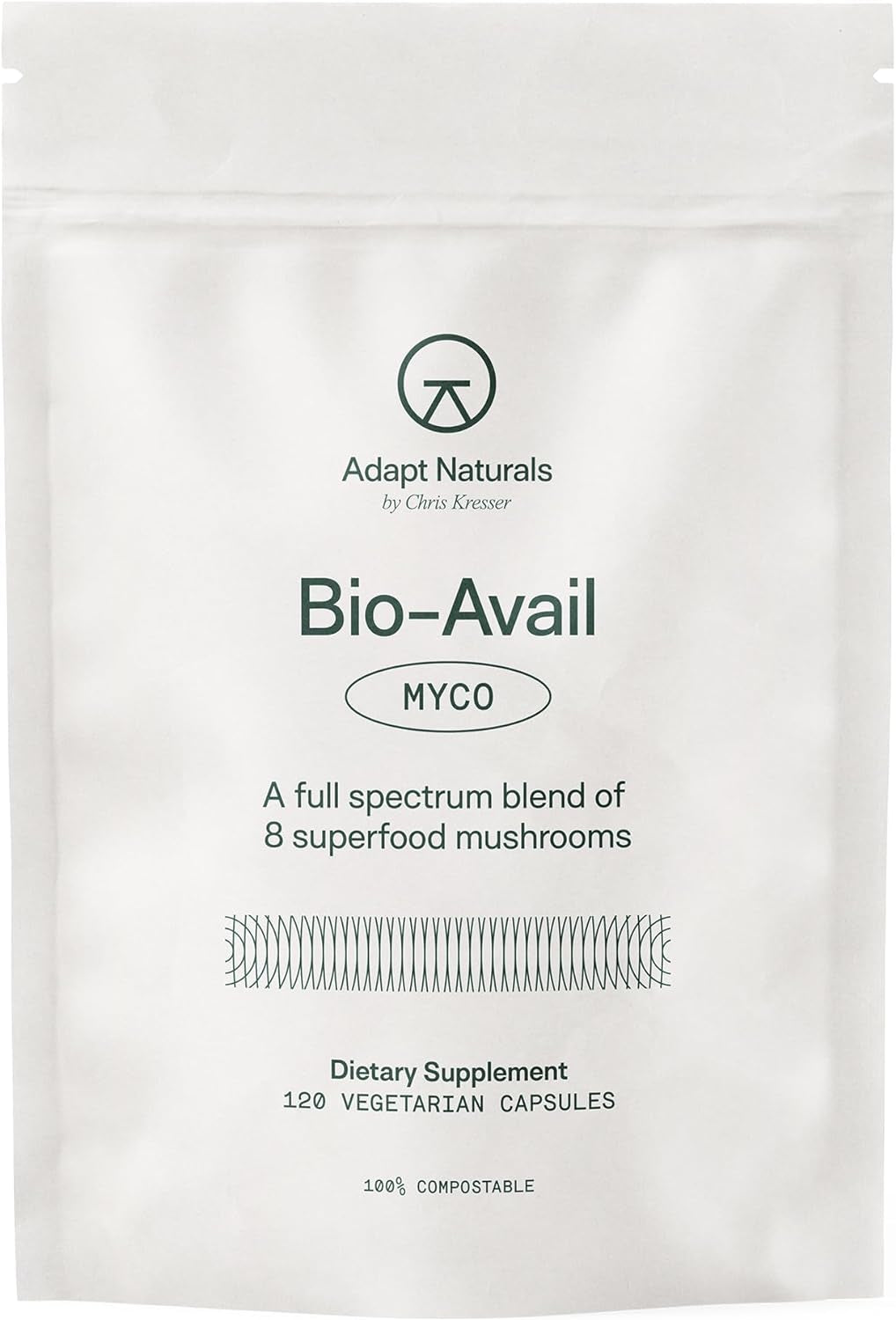 Adapt Naturals Bio-Avail Myco - 8-In-1 Bioavailable Mushroom Supplement Mushroom Complex - Chaga, Cordyceps, Reishi, Lions Mane - Blood Pressure, 